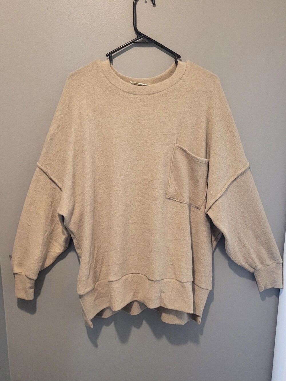 Zenana Boho Beige Oversized Pocket Sweater Sz Small